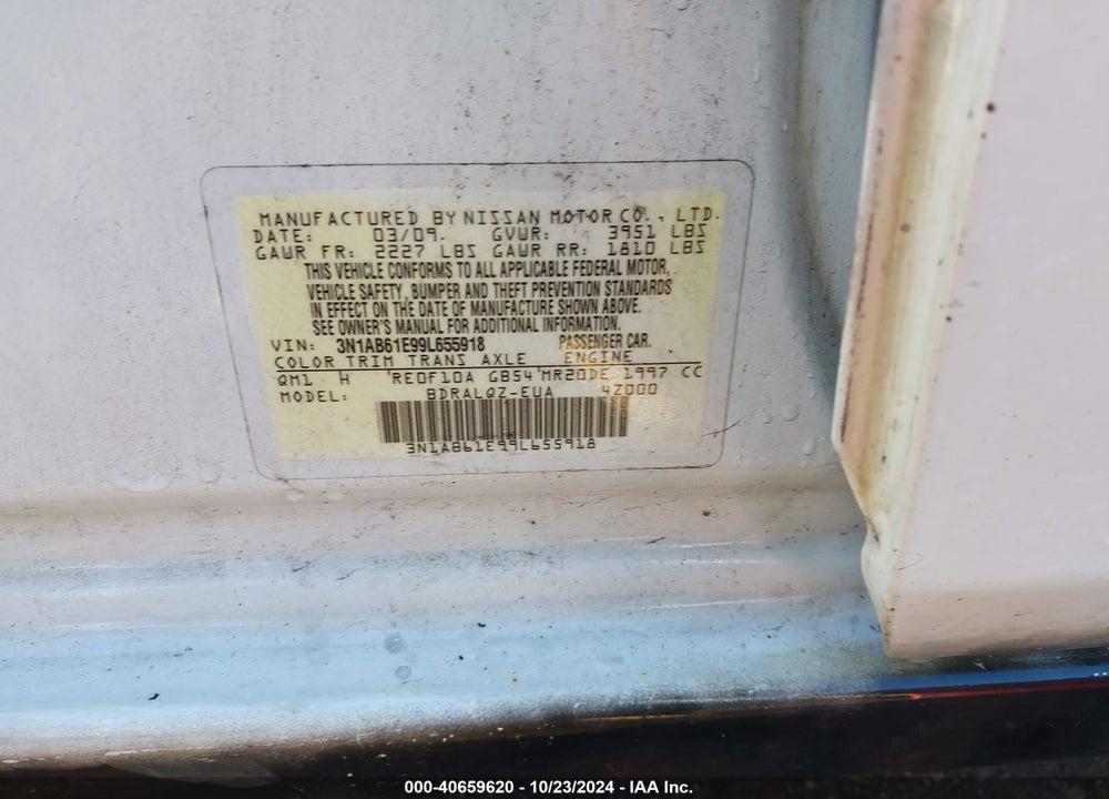 2009 NISSAN SENTRA 2.0 VIN: 3N1AB61E99L655918