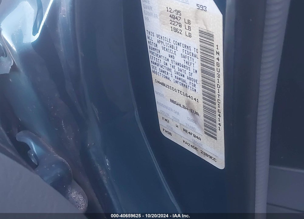 1996 NISSAN ALTIMA XE/GXE/SE/GLE VIN: 1N4BU31D1TC164141