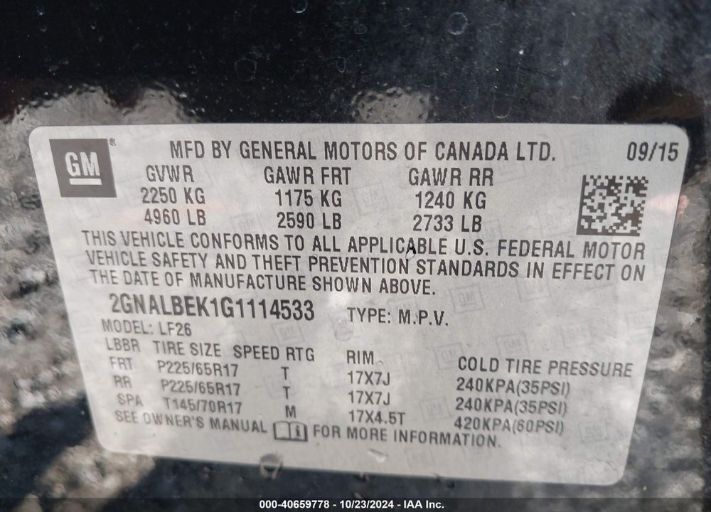 2016 CHEVROLET EQUINOX LS VIN: 2GNALBEK1G1114533