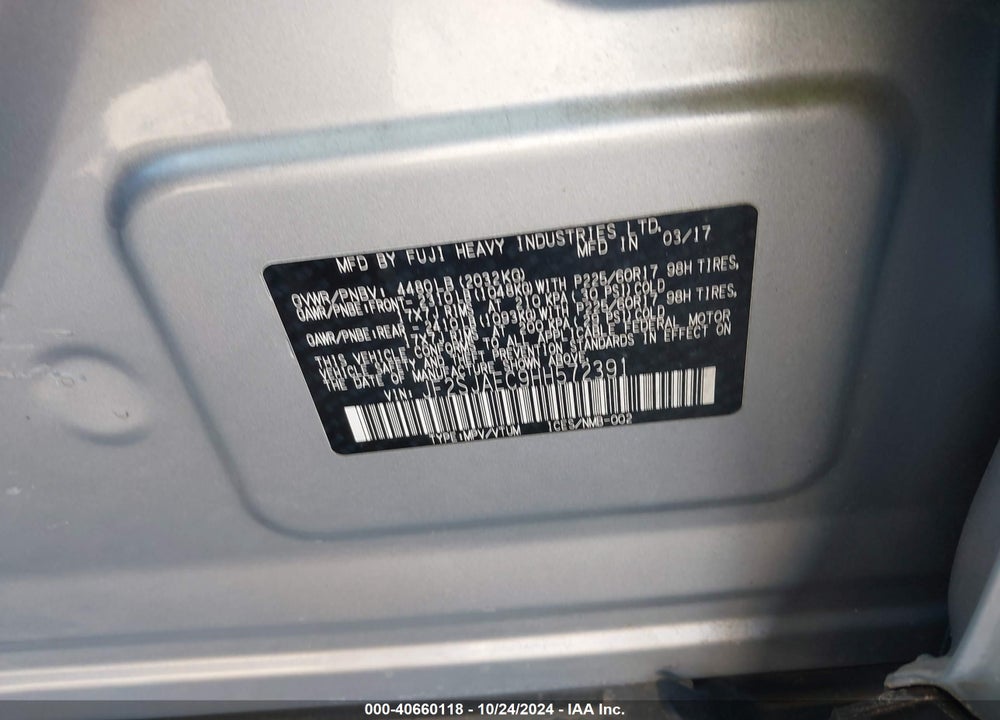 2017 SUBARU FORESTER 2.5I PREMIUM VIN: JF2SJAEC9HH572391