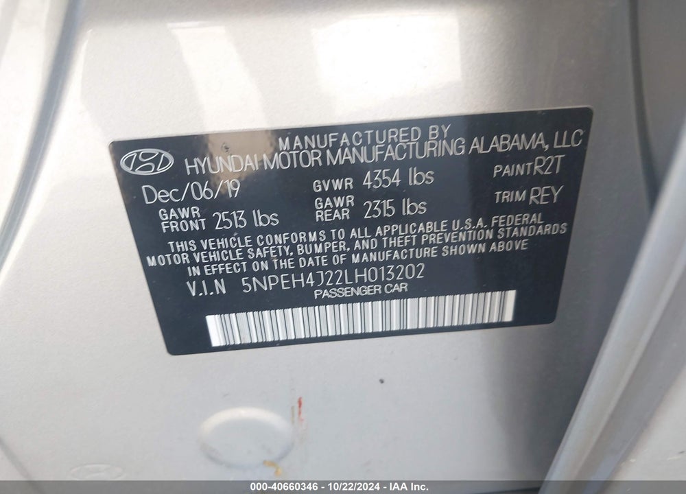 2020 HYUNDAI SONATA LIMITED VIN: 5NPEH4J22LH013202