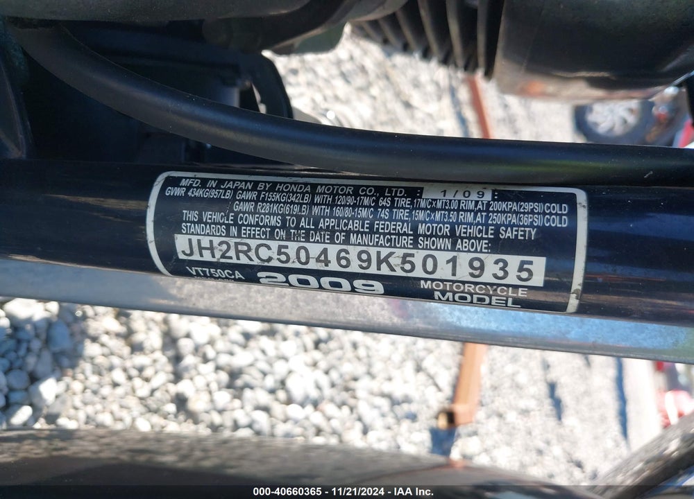 2009 HONDA VT750 C VIN: JH2RC50469K501935
