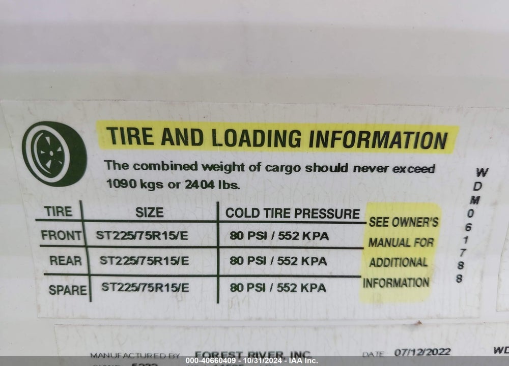 2022 FOREST RIVER LODGE TRAVEL TRAILER VIN: 4X4TWDM27NM061788