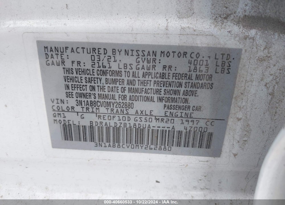2021 NISSAN SENTRA SV XTRONIC CVT VIN: 3N1AB8CV0MY262880