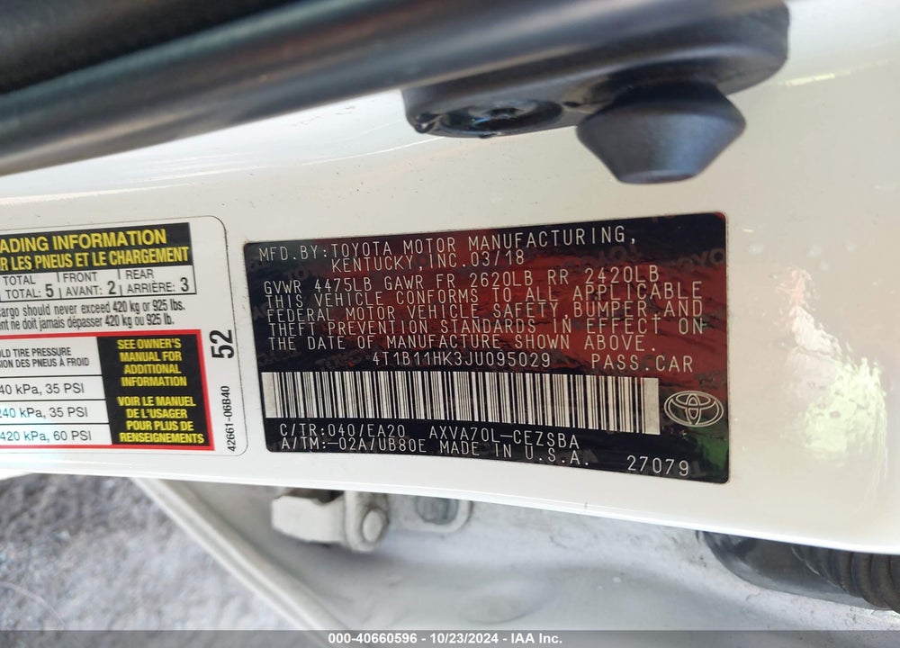 2018 TOYOTA CAMRY SE VIN: 4T1B11HK3JU095029