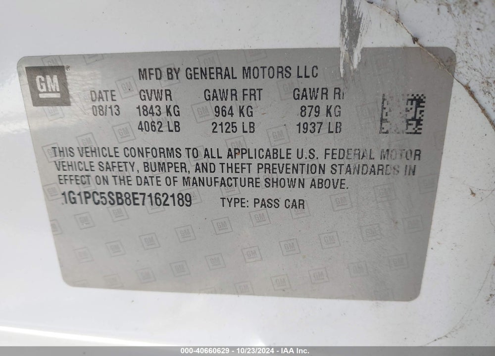 2014 CHEVROLET CRUZE 1LT AUTO VIN: 1G1PC5SB8E7162189