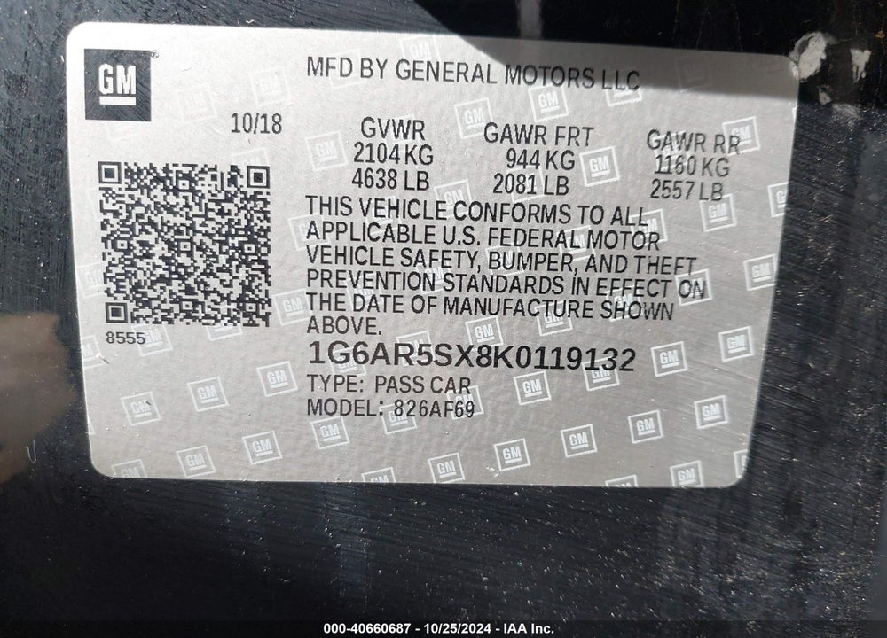2019 CADILLAC CTS LUXURY VIN: 1G6AR5SX8K0119132