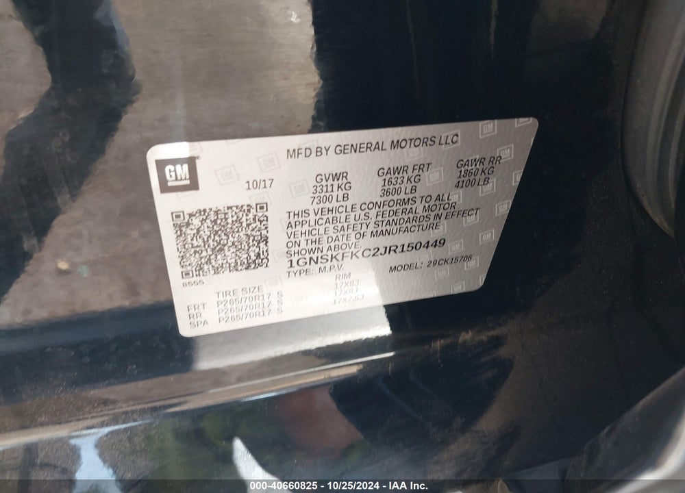 2018 CHEVROLET TAHOE COMMERCIAL FLEET VIN: 1GNSKFKC2JR150449