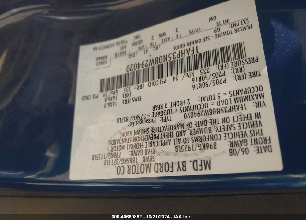 2008 FORD FOCUS SE/SES VIN: 1FAHP35N08W294020