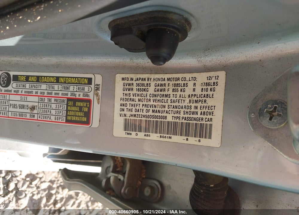 2013 HONDA INSIGHT LX VIN: JHMZE2H50DS003008