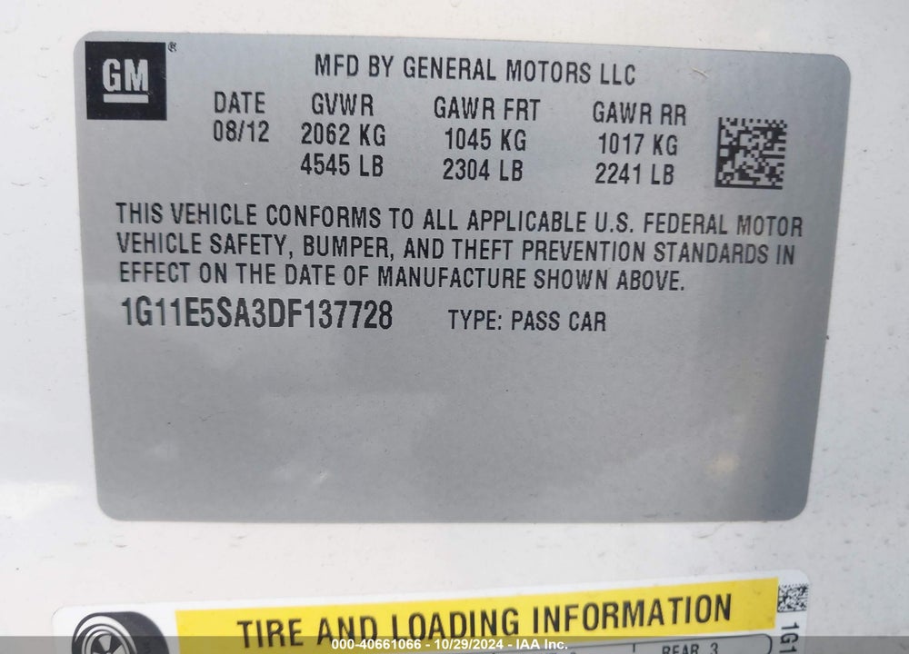 2013 CHEVROLET MALIBU 2LT VIN: 1G11E5SA3DF137728
