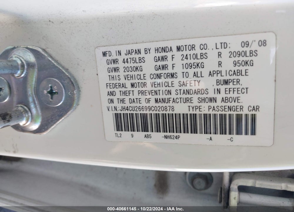2009 ACURA TSX VIN: JH4CU26699C020878