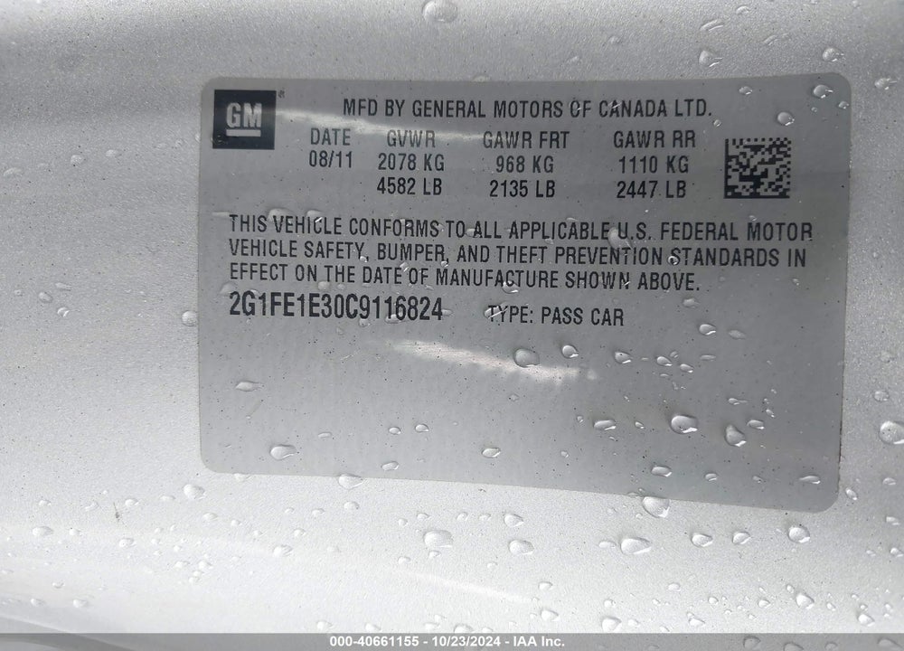 2012 CHEVROLET CAMARO 1LS VIN: 2G1FE1E30C9116824