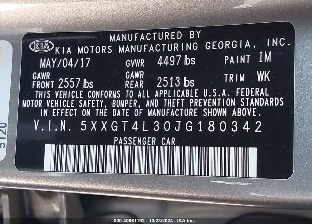 2018 KIA OPTIMA LX VIN: 5XXGT4L30JG180342
