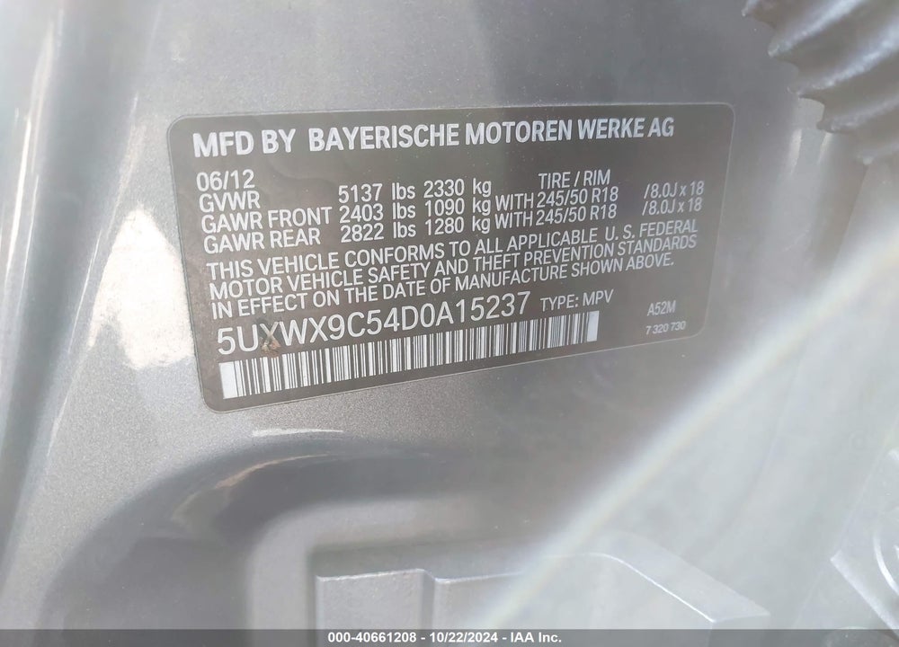 2013 BMW X3 XDRIVE28I VIN: 5UXWX9C54D0A15237