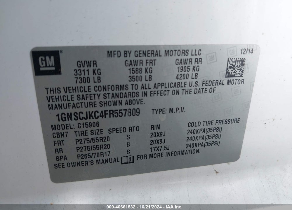 2015 CHEVROLET SUBURBAN 1500 LT VIN: 1GNSCJKC4FR557809