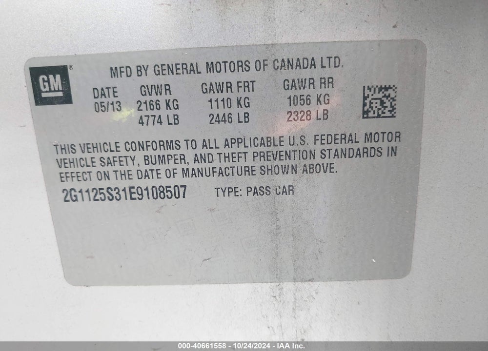 2014 CHEVROLET IMPALA 2LT VIN: 2G1125S31E9108507