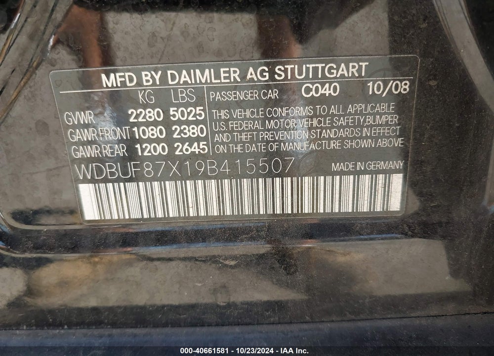 2009 MERCEDES-BENZ E 350 4MATIC VIN: WDBUF87X19B415507