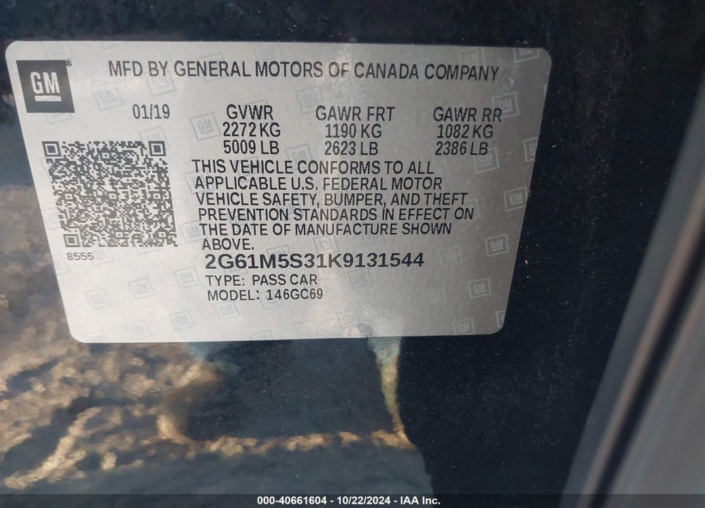 2019 CADILLAC XTS VIN: 2G61M5S31K9131544