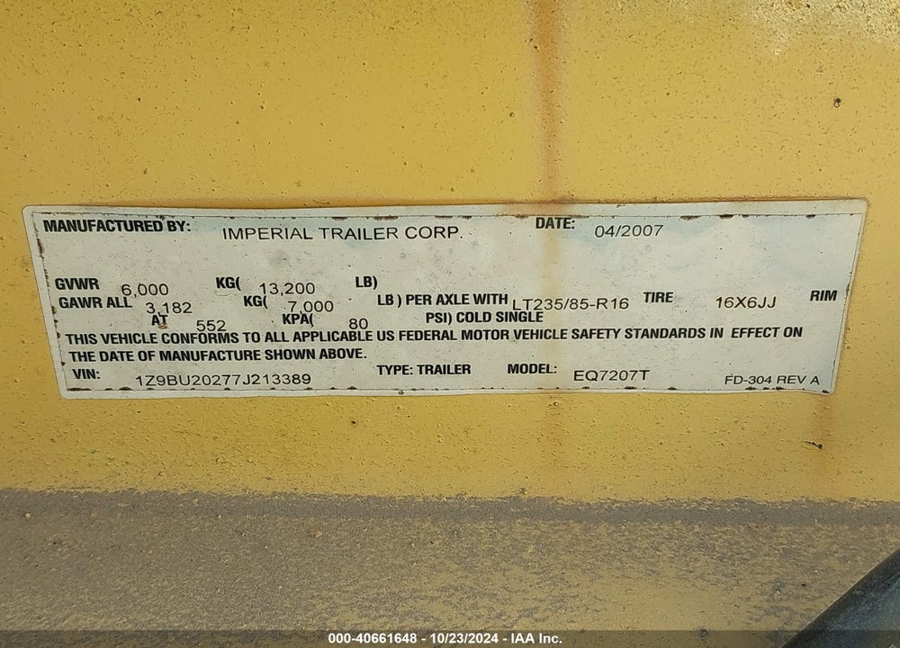 2007 TRAILER --- VIN: 1Z9BU20277J213389