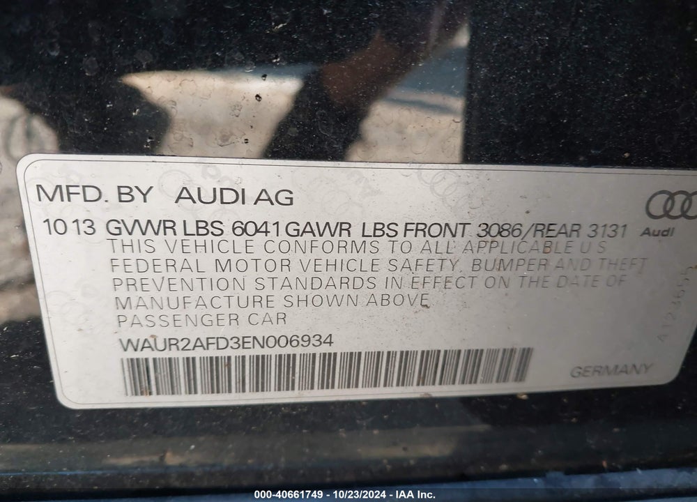 2014 AUDI A8 L 4.0T VIN: WAUR2AFD3EN006934