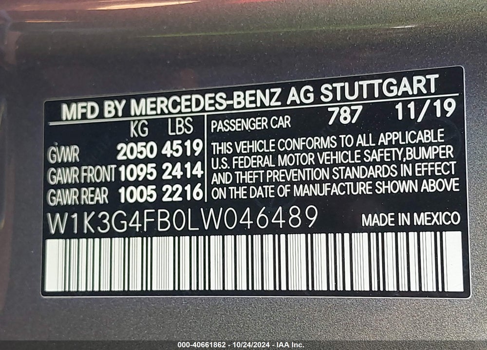 2020 MERCEDES-BENZ A 220 4MATIC VIN: W1K3G4FB0LW046489
