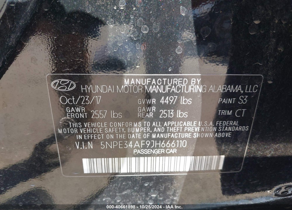 2018 HYUNDAI SONATA SPORT VIN: 5NPE34AF9JH666110
