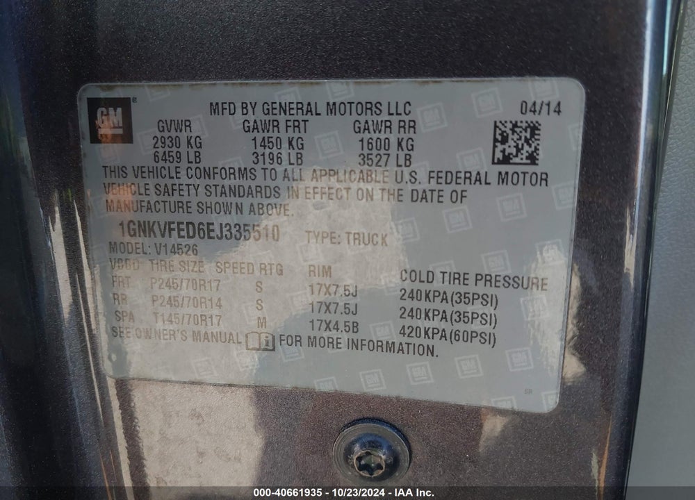 2014 CHEVROLET TRAVERSE LS VIN: 1GNKVFED6EJ335510