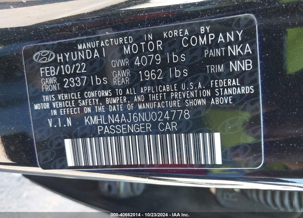 2022 HYUNDAI ELANTRA VIN: KMHLN4AJ6NU024778