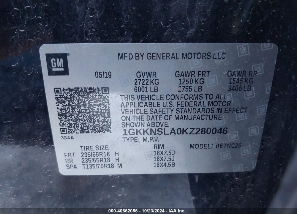 2019 GMC ACADIA SLE-2 VIN: 1GKKNSLA0KZ280046