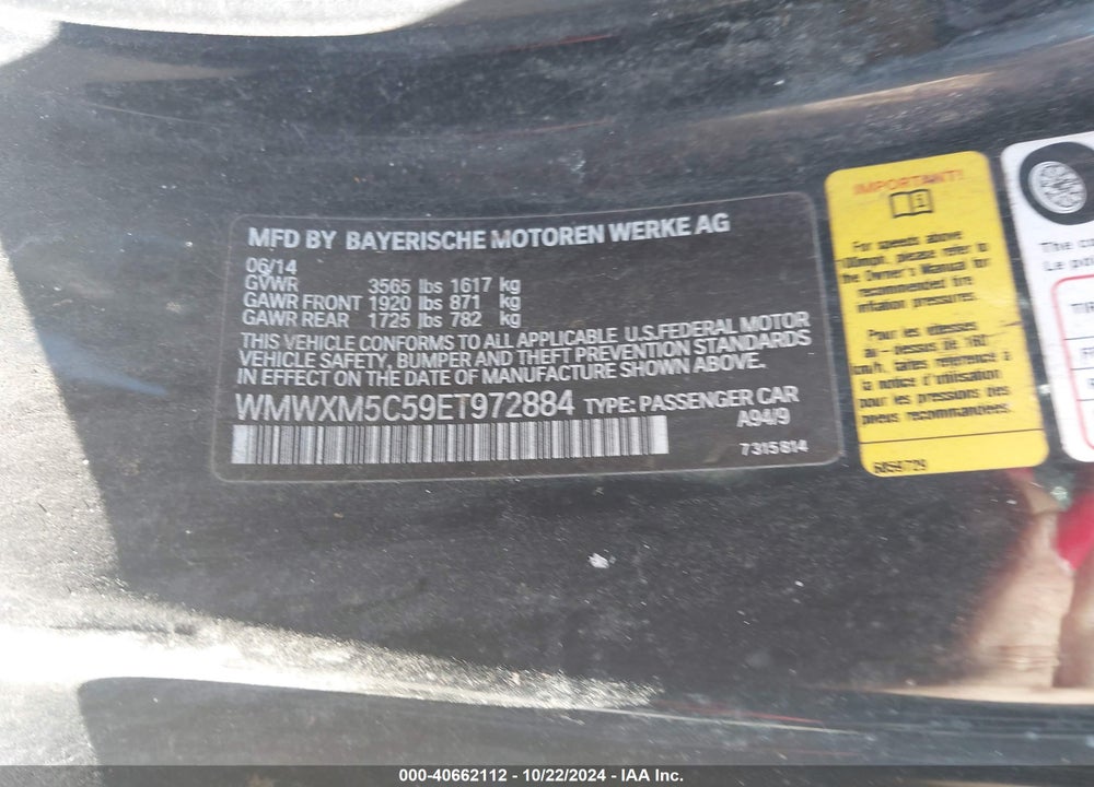 2014 MINI HARDTOP COOPER VIN: WMWXM5C59ET972884
