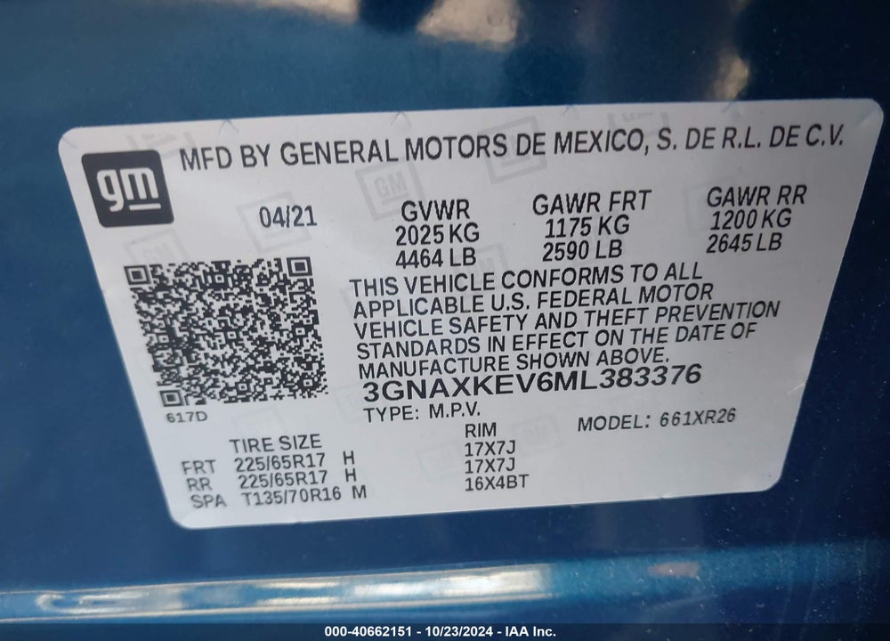 2021 CHEVROLET EQUINOX FWD LT VIN: 3GNAXKEV6ML383376