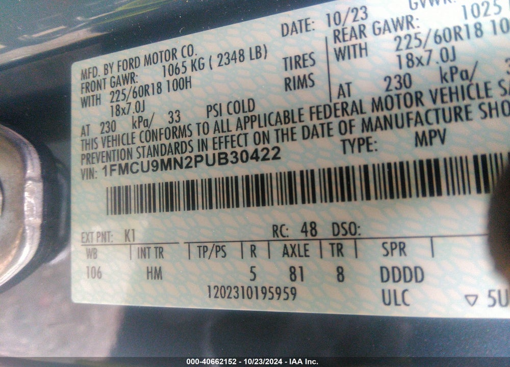 2023 FORD ESCAPE ST LINE VIN: 1FMCU9MN2PUB30422