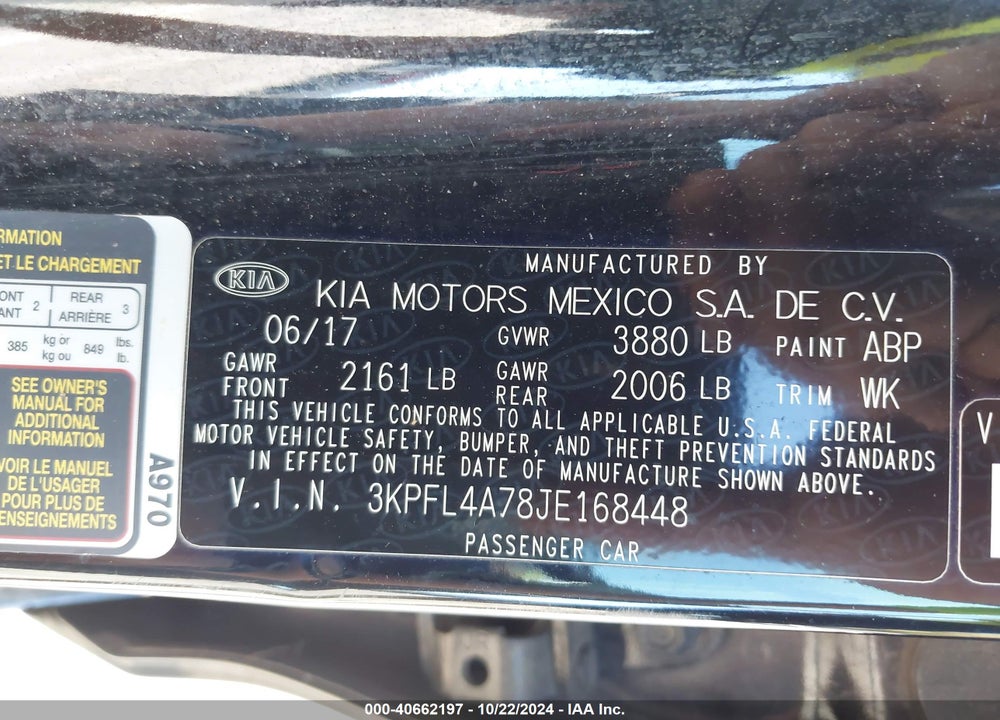 2018 KIA FORTE LX VIN: 3KPFL4A78JE168448