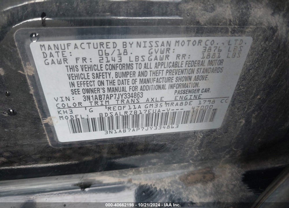 2018 NISSAN SENTRA SR VIN: 3N1AB7AP7JY334863