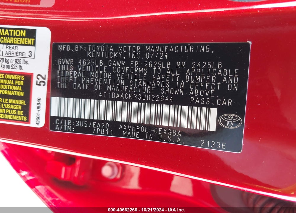 2025 TOYOTA CAMRY SE VIN: 4T1DAACK3SU032644