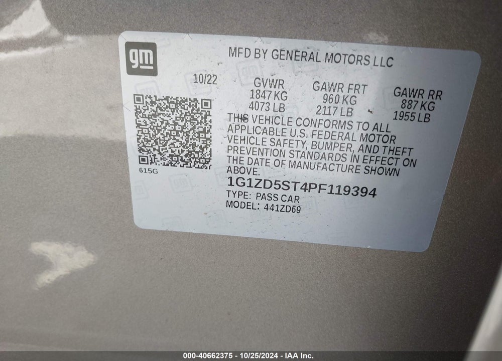 2023 CHEVROLET MALIBU VIN: 1G1ZD5ST4PF119394