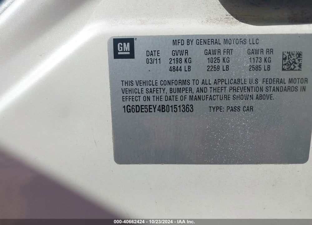 2011 CADILLAC CTS LUXURY VIN: 1G6DE5EY4B0151363