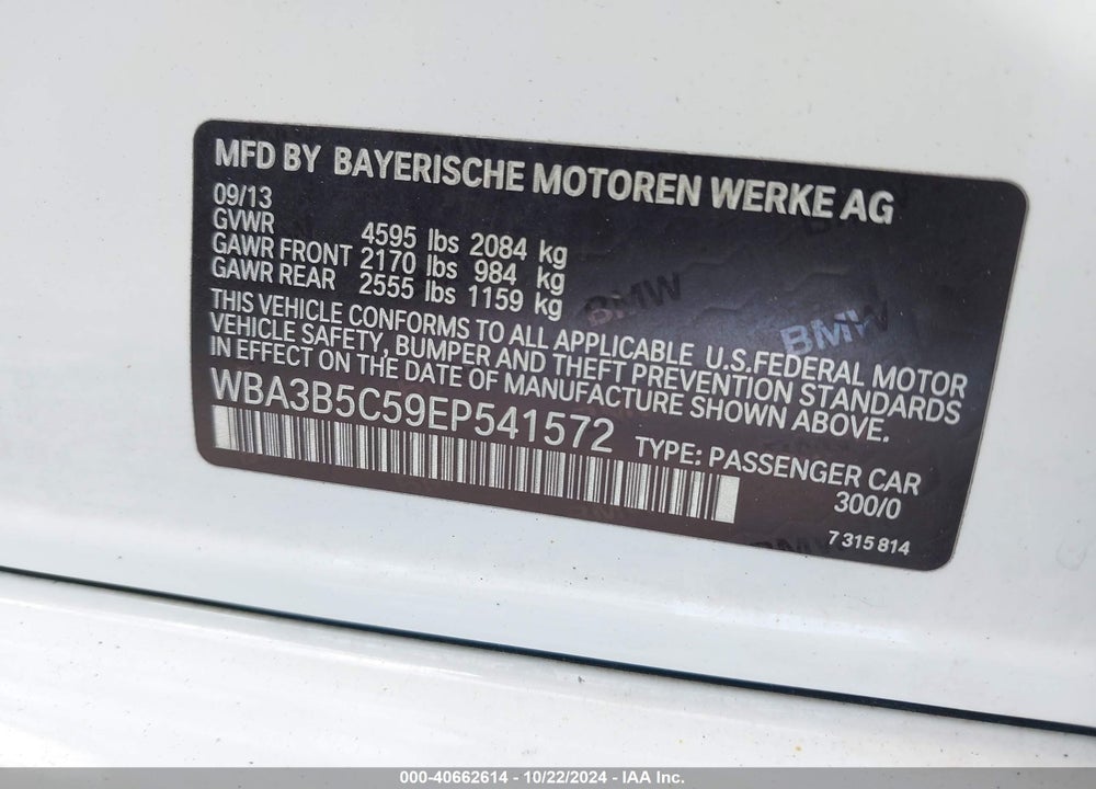 2014 BMW 328I XDRIVE VIN: WBA3B5C59EP541572