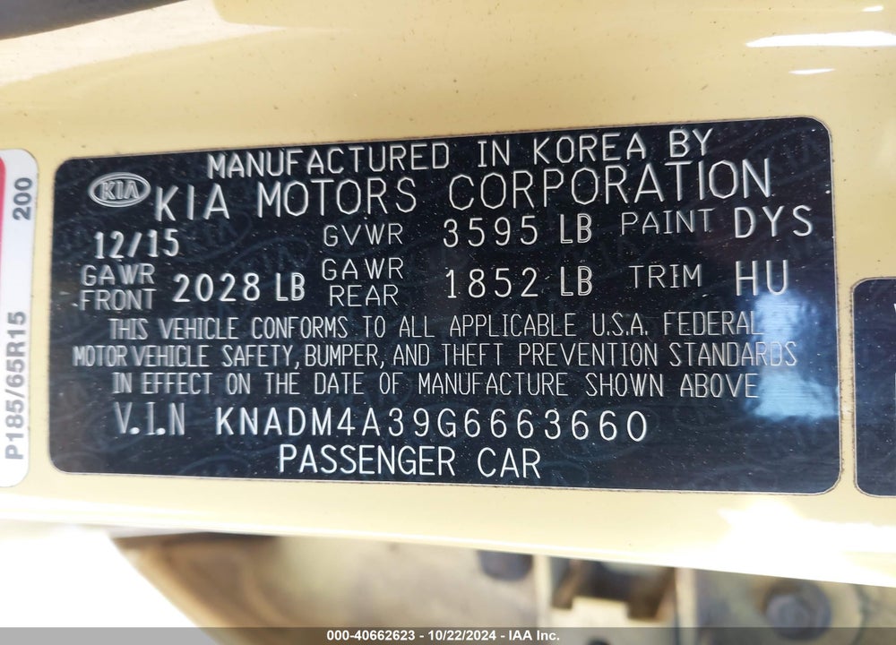 2016 KIA RIO LX VIN: KNADM4A39G6663660