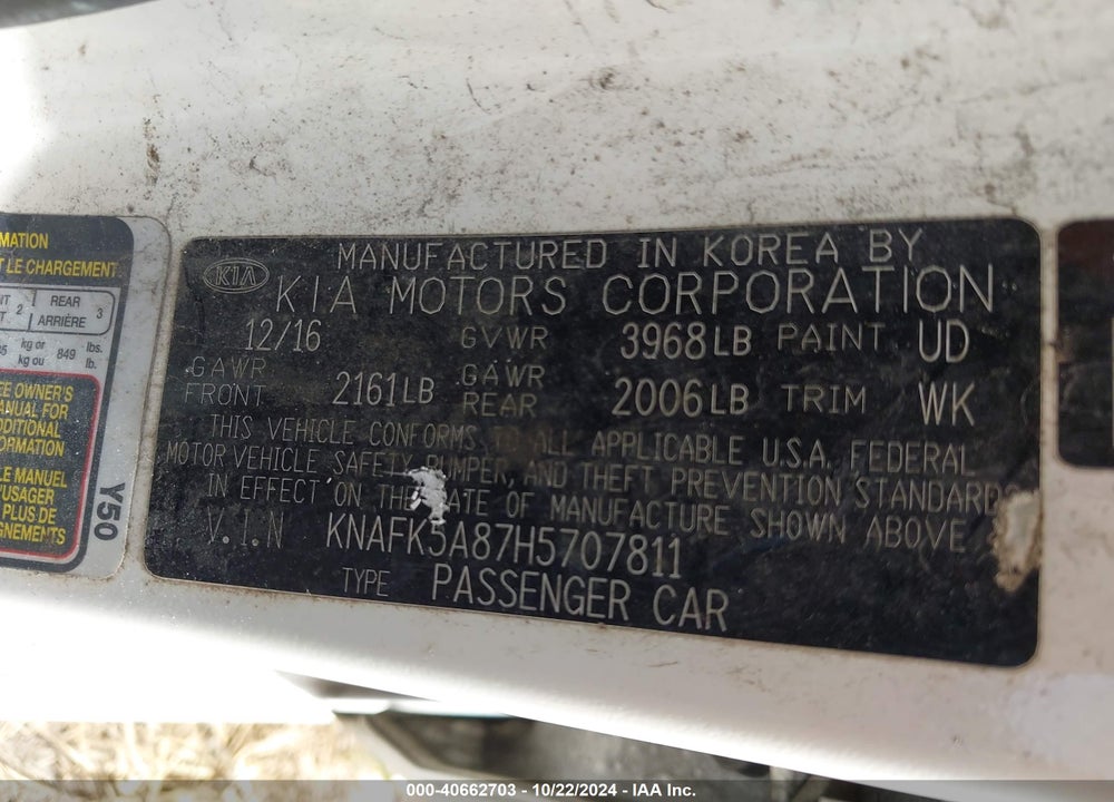 2017 KIA FORTE LX VIN: KNAFK5A87H5707811