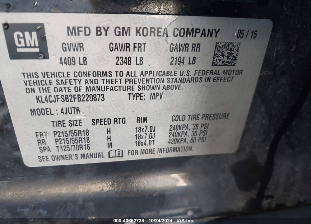 2015 BUICK ENCORE CONVENIENCE VIN: KL4CJFSB2FB220873