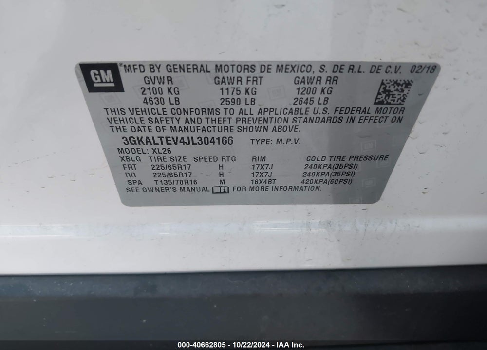 2018 GMC TERRAIN SLE VIN: 3GKALTEV4JL304166
