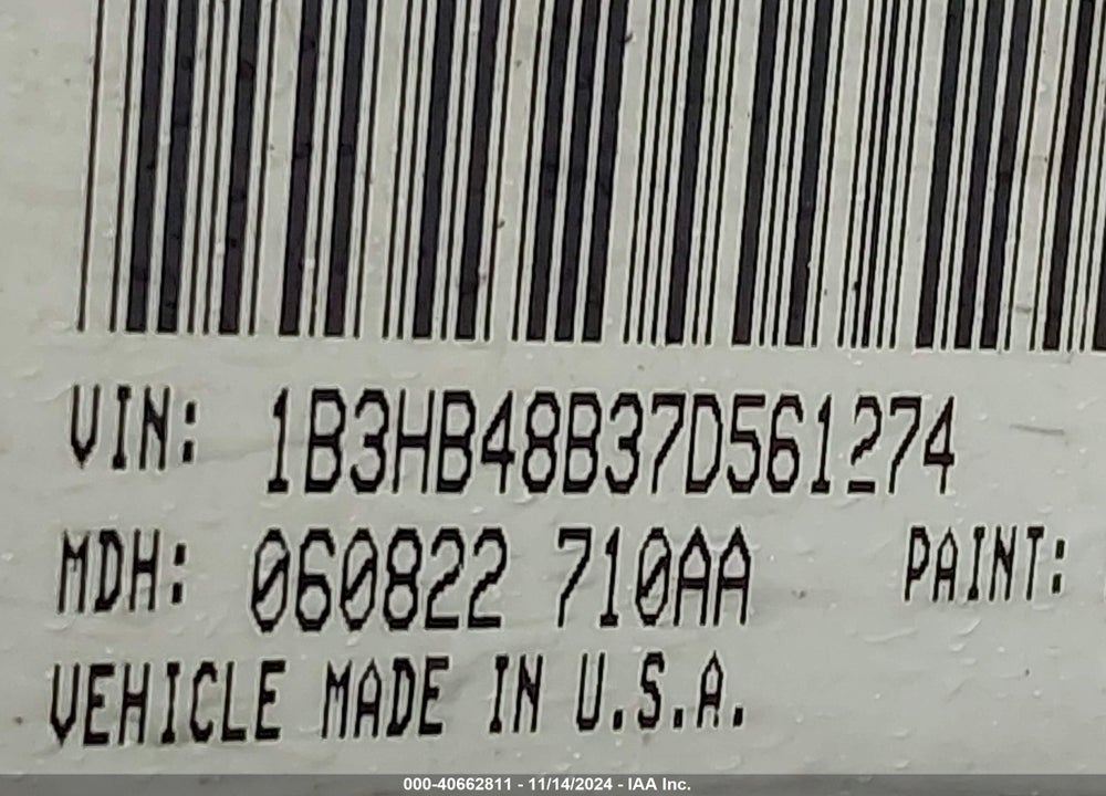2007 DODGE CALIBER SXT VIN: 1B3HB48B37D561274