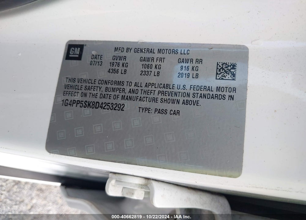 2013 BUICK VERANO VIN: 1G4PP5SK8D4253292
