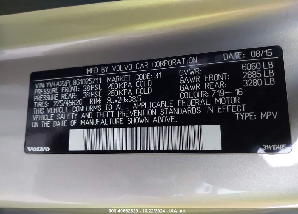 2016 VOLVO XC90 T6 INSCRIPTION VIN: YV4A22PL8G1025711