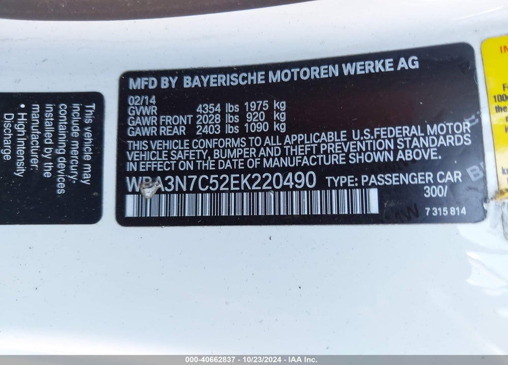 2014 BMW 428I VIN: WBA3N7C52EK220490
