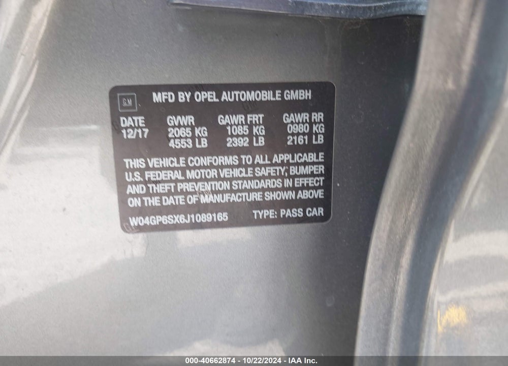 2018 BUICK REGAL SPORTBACK VIN: W04GP6SX6J1089165