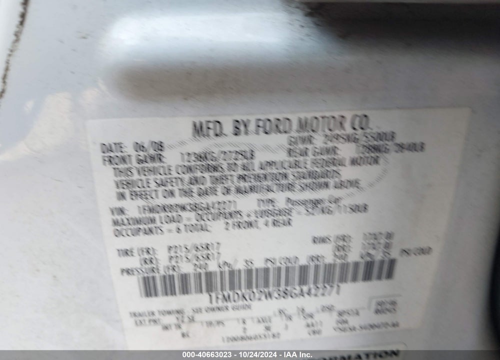 2008 FORD TAURUS X SEL VIN: 1FMDK02W38GA42271
