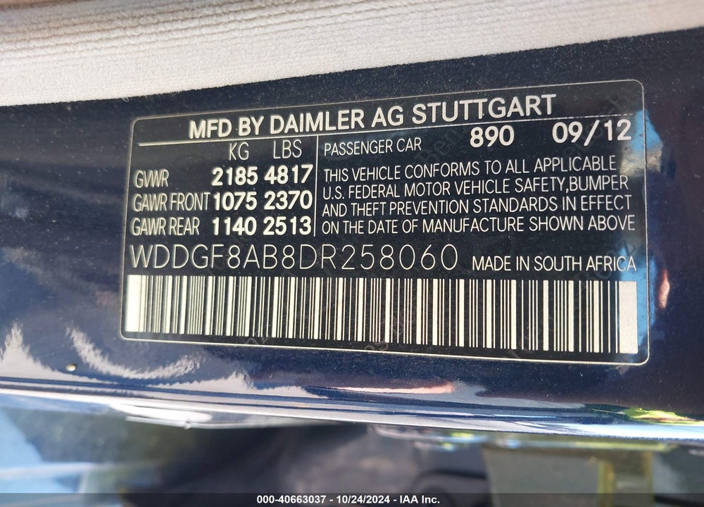 2013 MERCEDES-BENZ C 300 LUXURY 4MATIC/SPORT 4MATIC VIN: WDDGF8AB8DR258060